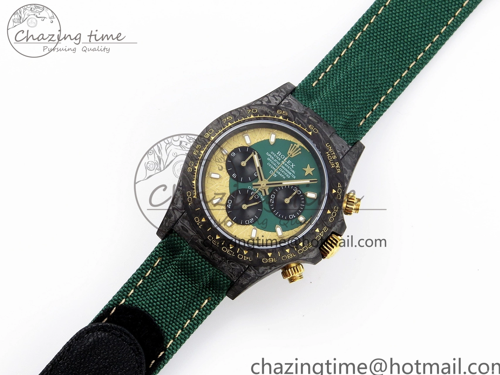 Nylon A7750 on YG DIW Dial Carbon Green Case Green Edition Daytona and Bezel Strap DIWF 0428